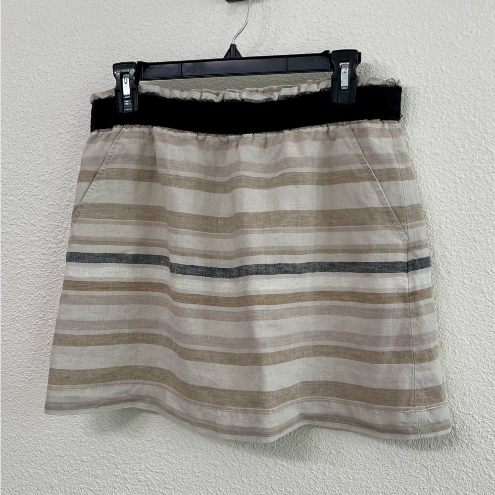 Ann Taylor LOFT Striped Beige and Black Linen Mini Skirt Women's Size Small